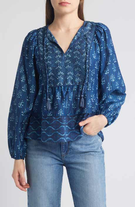 Faherty Solstice Tie Neck Cotton & Silk Top