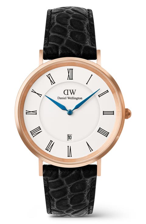 Classic Roman Numerals Leather Strap Watch, 40mm