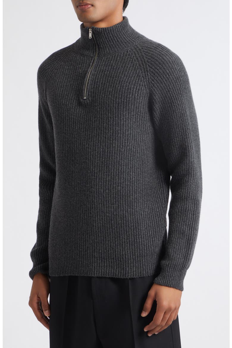 Cashmere & Extrafine Merino Wool Rib Half Zip Sweater, Alternate, color, DARK ASH