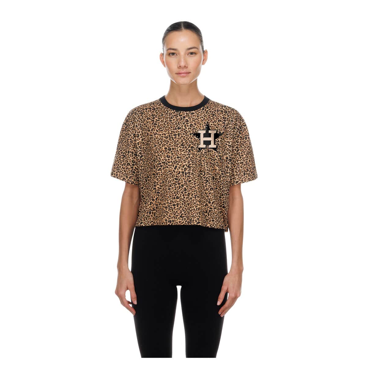 Women's New Era  Brown Houston Astros Leopard Boxy Cropped T-Shirt - image 1