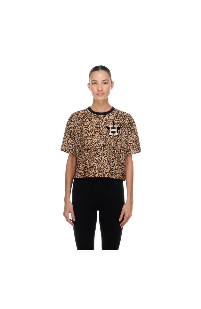 New Era Women's New Era  Brown Houston Astros Leopard Boxy Cropped T-Shirt, Main, color, Brown