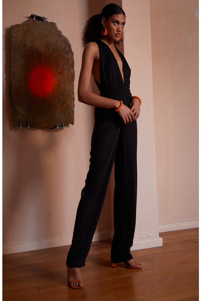 Umy Wrap Jumpsuit, Alternate, color, BLACK