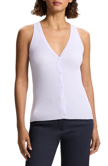 Theory Slim Rib Sweater Vest In Soft Iris/white