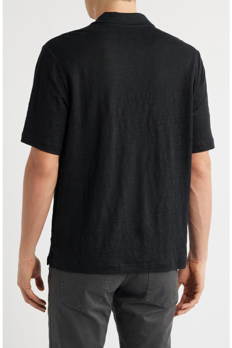 Linen Johnny Collar Polo, Alternate, color, BLACK