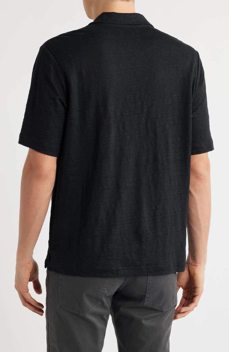 Nordstrom Linen Johnny Collar Polo, Alternate, color, Black