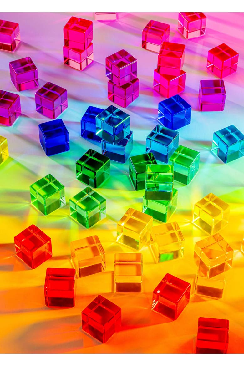 Ines Rainbow Translucent Acrylic STEM Cube Blocks - 100 Pieces, Alternate, color, Rainbow