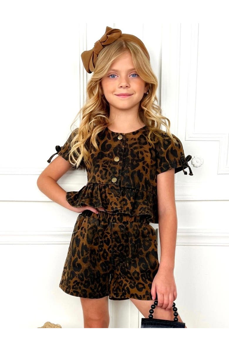 Mia Belle Girls Fierce & Fun Ruffle Top and Short Set, Alternate, color, Brown
