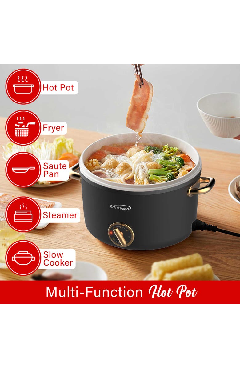 Brentwood Multi-Function Electric Hot Pot Cooker and Food Steamer with Ceramic Non-Stick Ceramic Coating, Alternate, color, Black