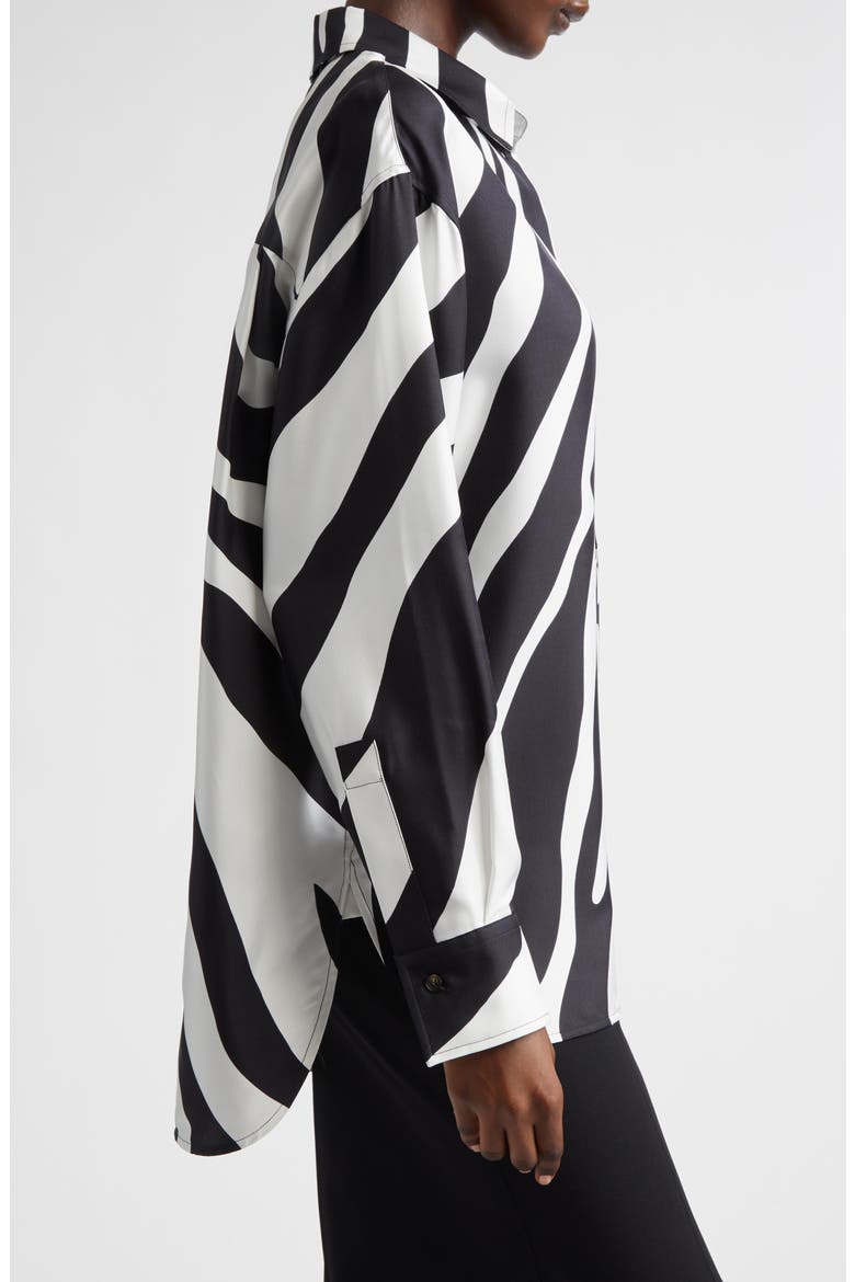 Animal Print Silk Button-Up Shirt, Alternate, color, MASCARPONE/ NERO