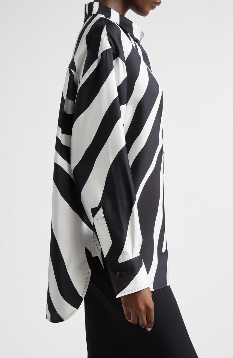 FERRAGAMO Animal Print Silk Button-Up Shirt, Alternate, color, Mascarpone/ Nero