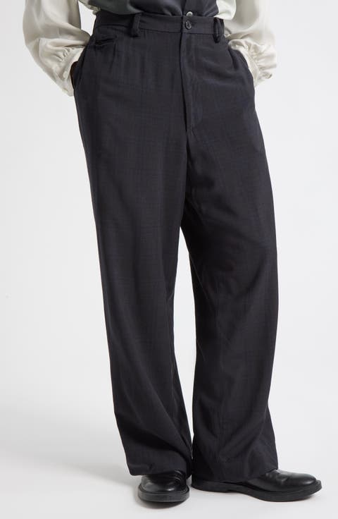 Distressed Straight Leg Wool Trousers