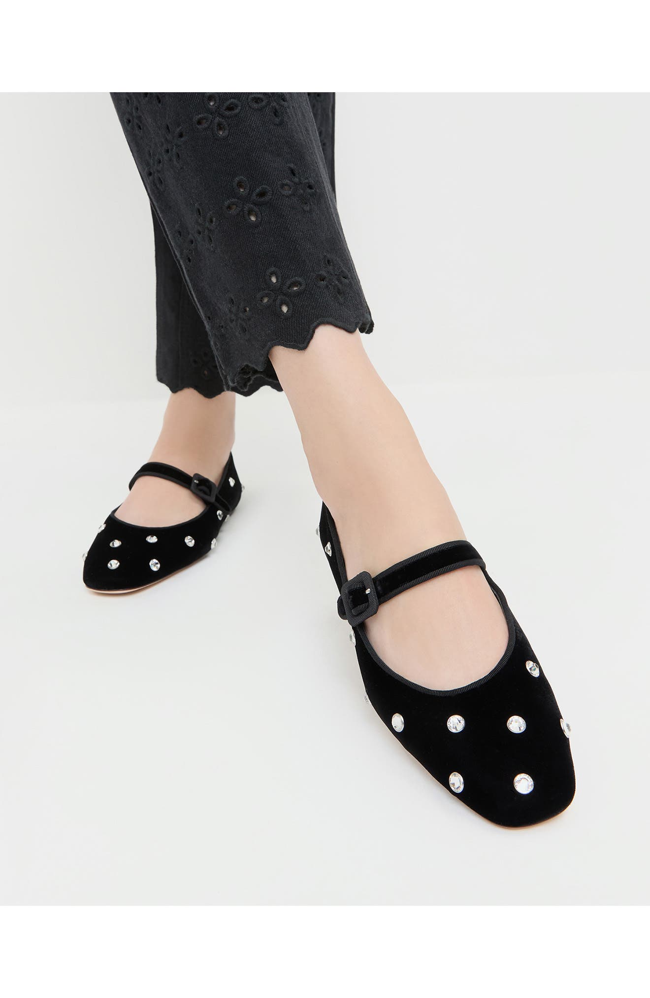 Loeffler Randall <p>Ginger Mary Jane Flat (Women) </p>, Alternate, color, Black/ Crystal