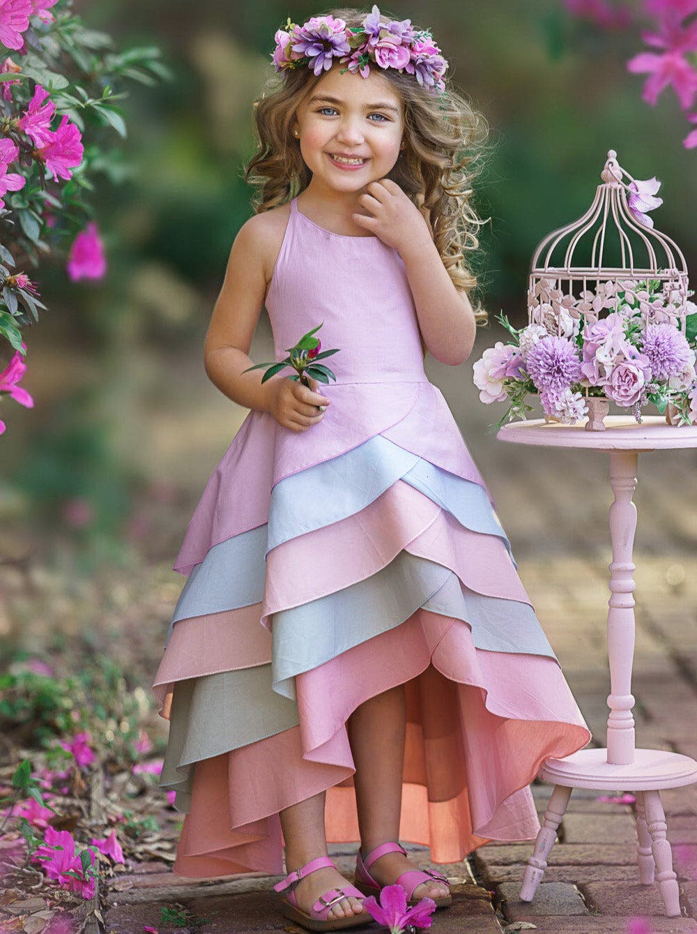 cute pastel dress Girls Pretty Petal Pastel Rainbow Tiered Dress (Women)