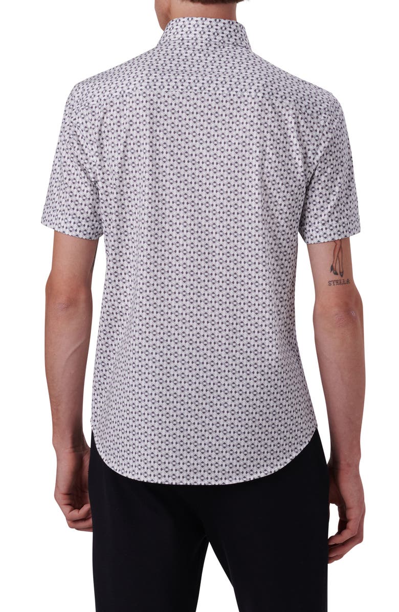 Bugatchi Miles OoohCotton<sup>®</sup> Geo Print Short Sleeve Button-Up Shirt, Alternate, color, Cement