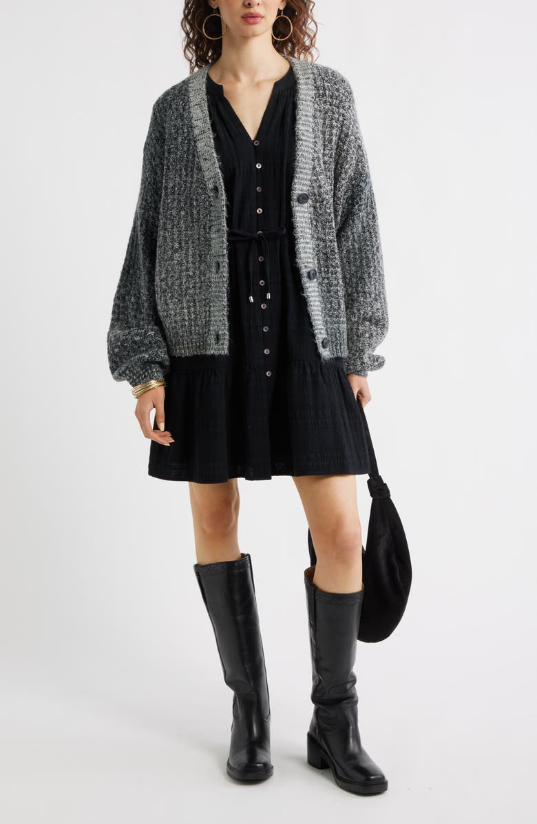 Treasure & Bond Button Front Cotton Seersucker Dress, Alternate, color, Black