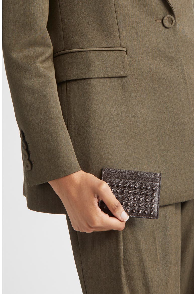 Kios Spikes Calfskin Leather Card Case, Alternate, color, CAFE/ GUN METAL