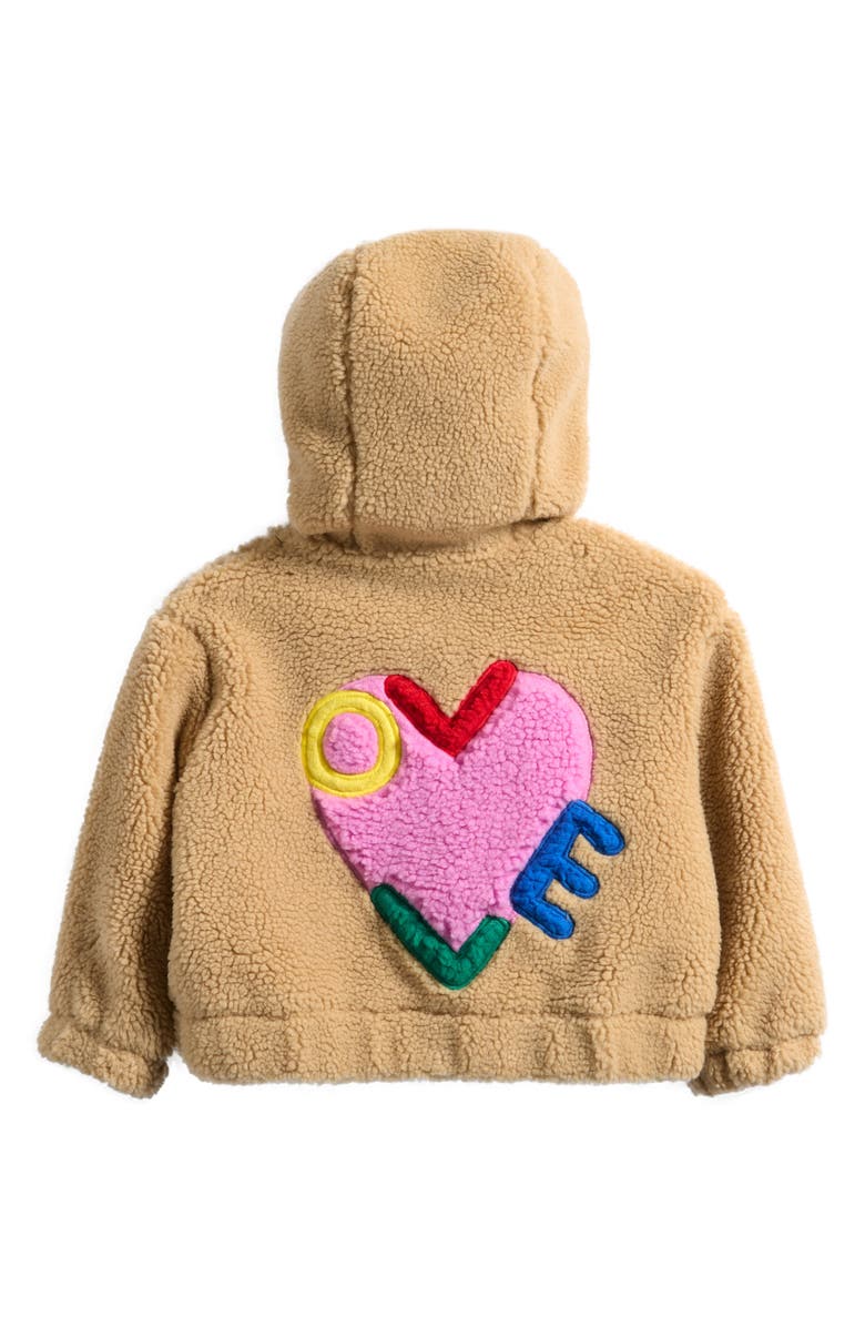 Mini Boden Kids
 Love Appliqué Hooded Textured Fleece Jacket, Alternate, color, Love Applique Borg