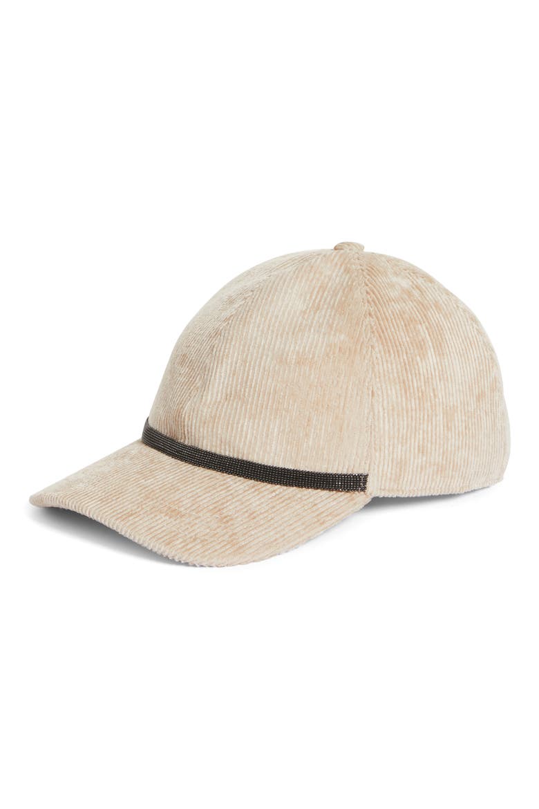 Monili Trim Cotton Corduroy Baseball Cap, Main, color, C700 DARK BEIGE