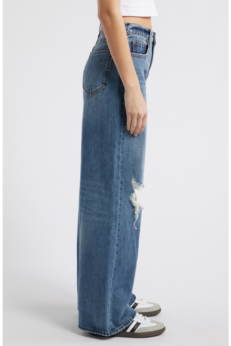Classic High Waist Distressed Wide Leg Jeans, Alternate, color, MED WASH