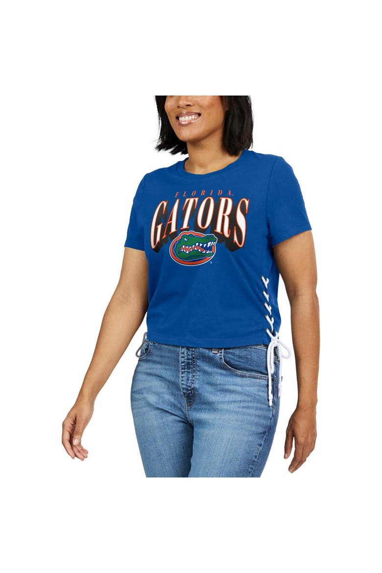 Women's WEAR by Erin Andrews Royal Florida Gators Side Lace-Up Modest Crop T-Shirt, Alternate, color, Royal