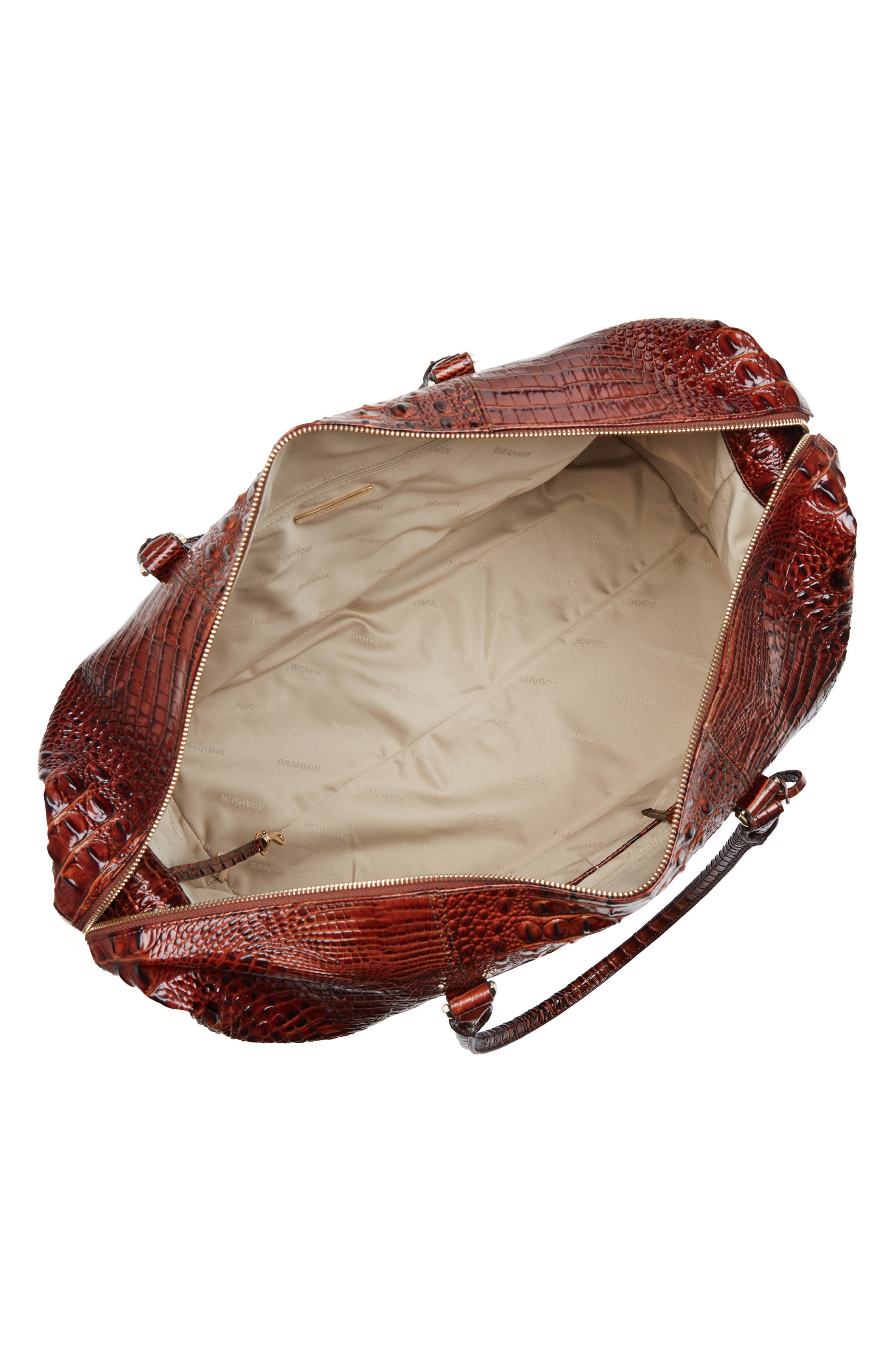 Brahmin Duxbury Croc Embossed Leather Weekend Bag, Alternate, color, Pecan