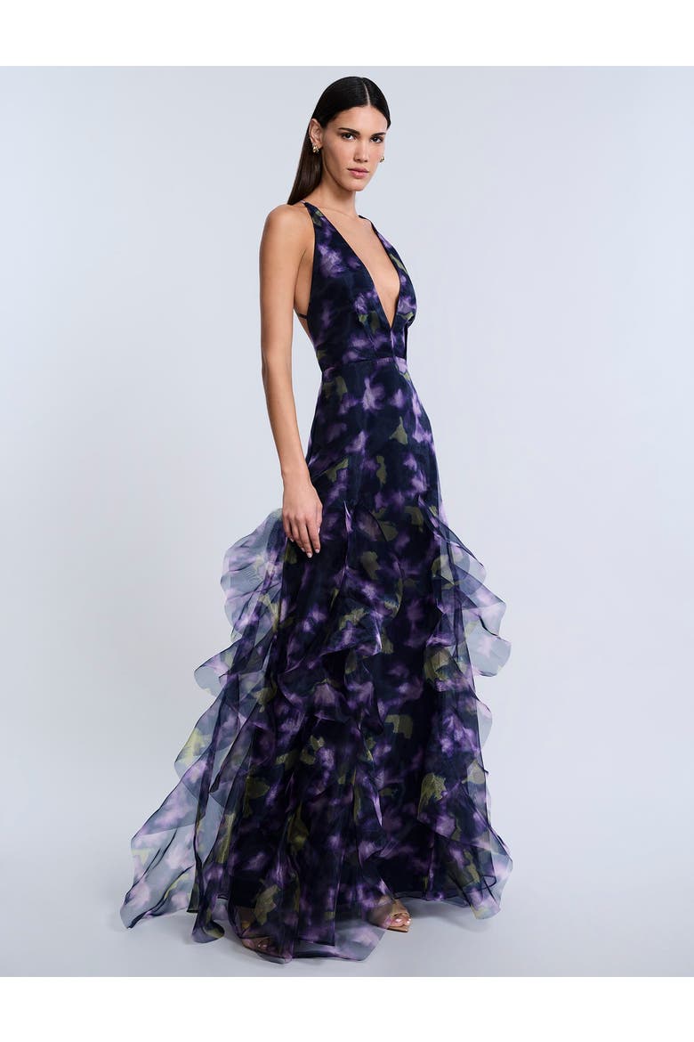 Printed Organza Gown, Alternate, color, Meadow Violet