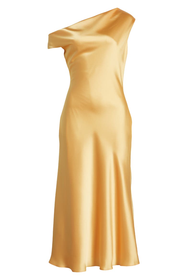 One-Shoulder Satin Midi Dress, Alternate, color, MARIGOLD