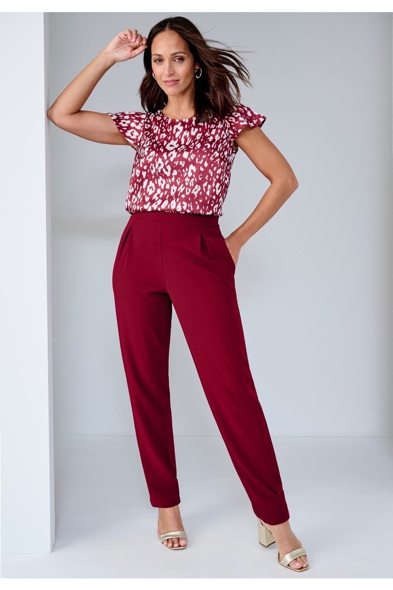 Stretch Knit Crepe Straight Leg Pants, Alternate, color, RICH BURGUNDY