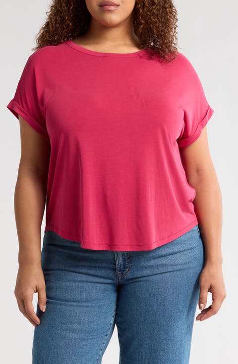 Sandwash Short Dolman Sleeve Knit Top (Plus)