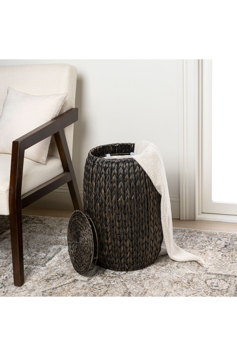 Colt Coastal Bohemian Handwoven Hyacinth Barrel Storage Stool with Lid, Alternate, color, Black