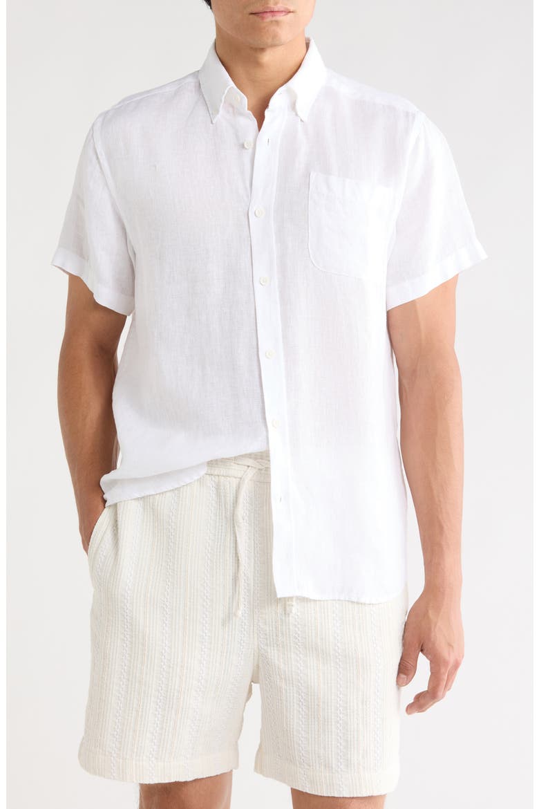 Solid Short Sleeve Linen Button-Down Shirt, Main, color, WHITE