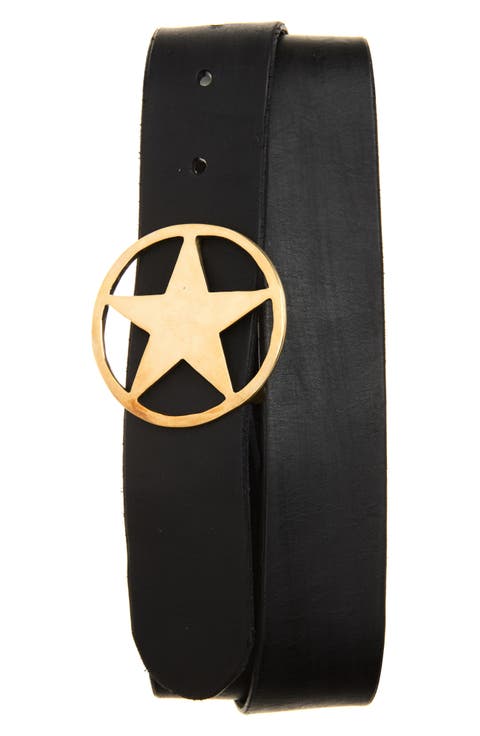 Brass Star Buckle Leather Belt