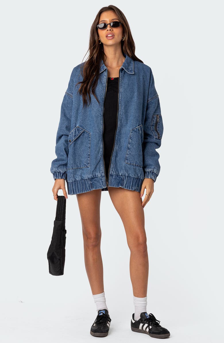 EDIKTED Sophie Oversize Denim Jacket, Alternate, color, Blue-Washed