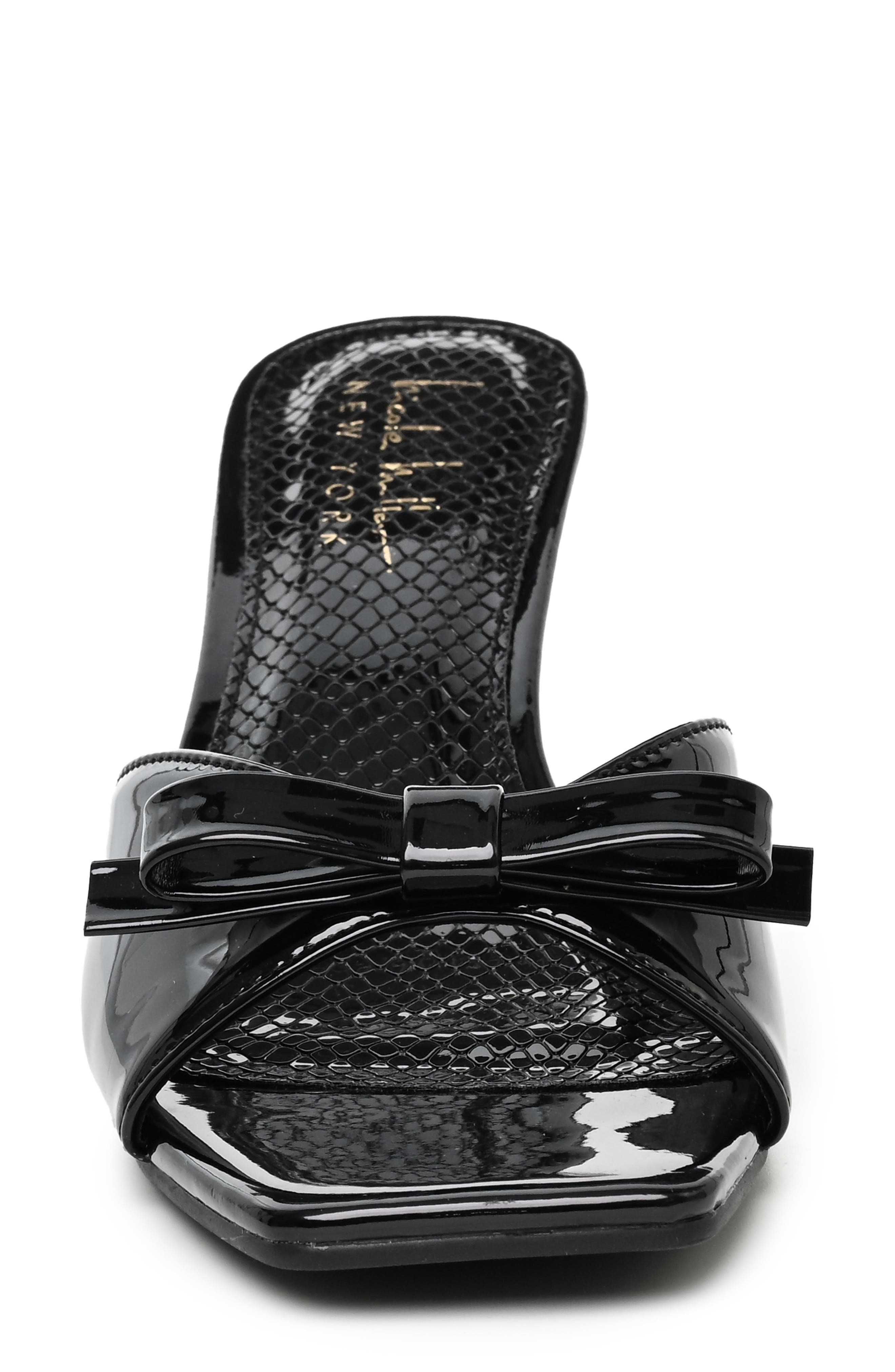 Bow Heeled Sandal, Alternate, color, BLACK PATENT SNAKE