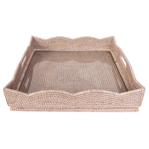 Artifacts Rattan Scallop Square Tray With Glass Insert