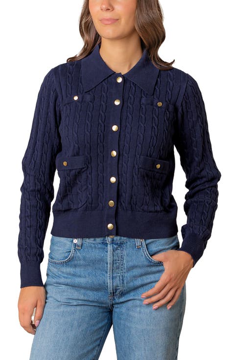 Organic Cable Knit Collared Cardigan Sweater