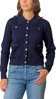 Hope & Henry Organic Cable Knit Collared Cardigan Sweater