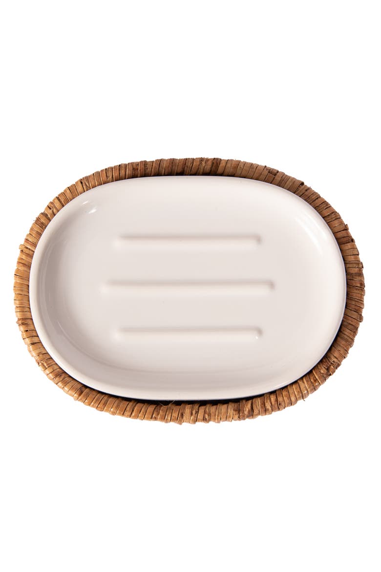 Artifacts Rattan Rattan Oval Soap Dish with Ceramic Insert, Alternate, color, Honey Brown