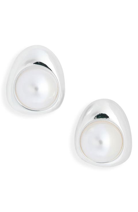 Faux Pearl Button Stud Earrings