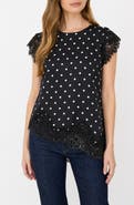ZOE AND CLAIRE Polka Dot Lace Trim Top