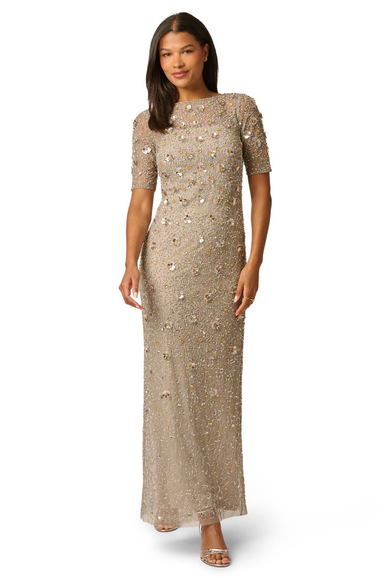 Beaded Evening Gown, Alternate, color, PLATINUM