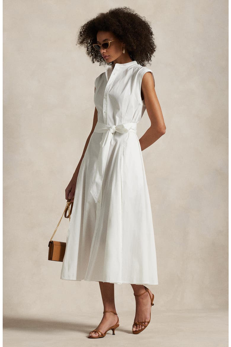 Sleeveless Belted Shirtdress, Alternate, color, WHITE