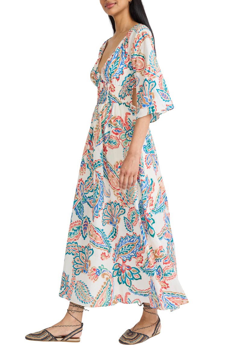 Floral Cutout Midi Dress, Alternate, color, IVORY/ HOT CORAL