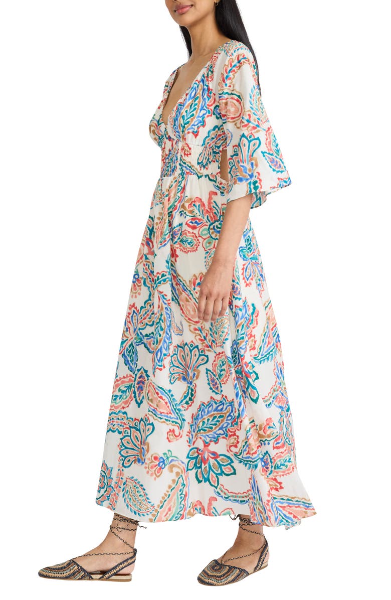 The Good Journey Floral Cutout Midi Dress, Alternate, color, Ivory/ Hot Coral