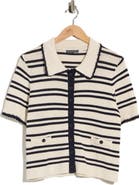 Adrianna Papell Stripe Short Sleeve Cardigan