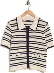 Adrianna Papell Stripe Short Sleeve Cardigan