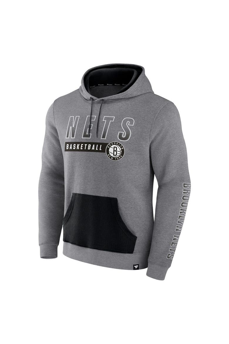 Men's Fanatics Branded Heathered Gray Brooklyn Nets Off The Bench Color Block Pullover Hoodie, Alternate, color, Heather Gray