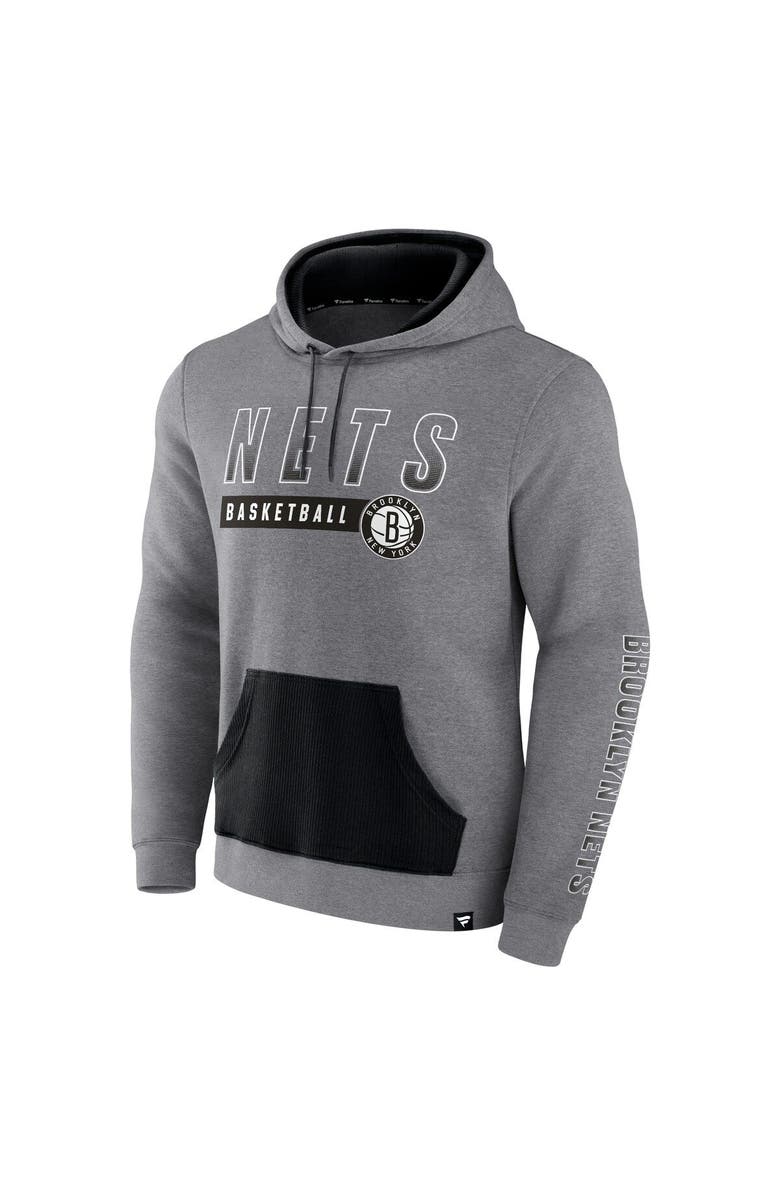 FANATICS Men's Fanatics Branded Heathered Gray Brooklyn Nets Off The Bench Color Block Pullover Hoodie, Alternate, color, Heather Gray