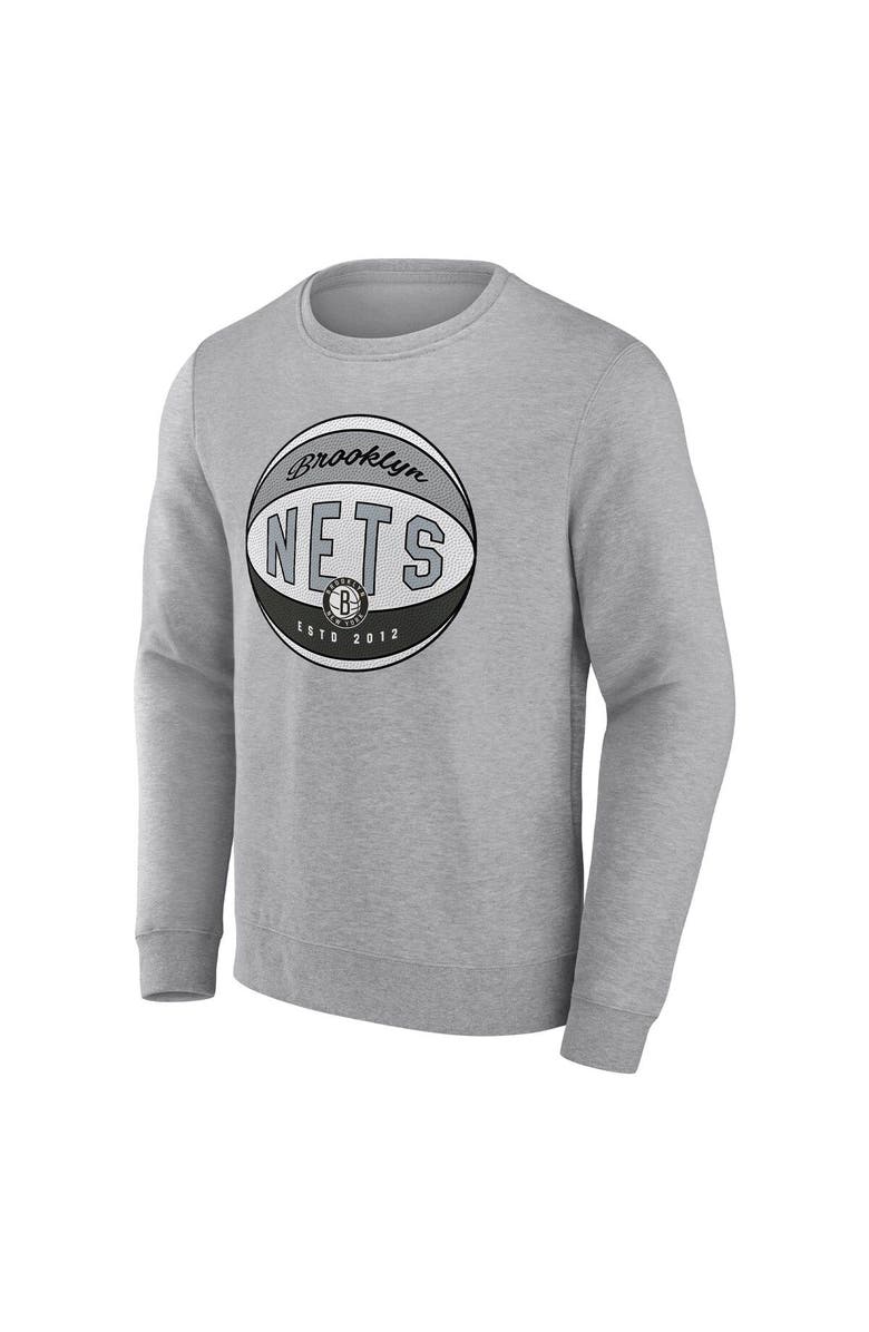 FANATICS Men's Fanatics Branded Heathered Gray Brooklyn Nets True Classics Vint Pullover Sweatshirt, Alternate, color, Heather Gray
