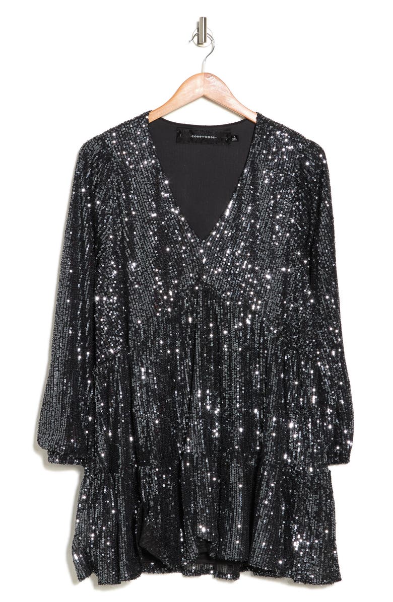 CODEXMODE Sequin Long Sleeve Babydoll Dress, Alternate, color, 